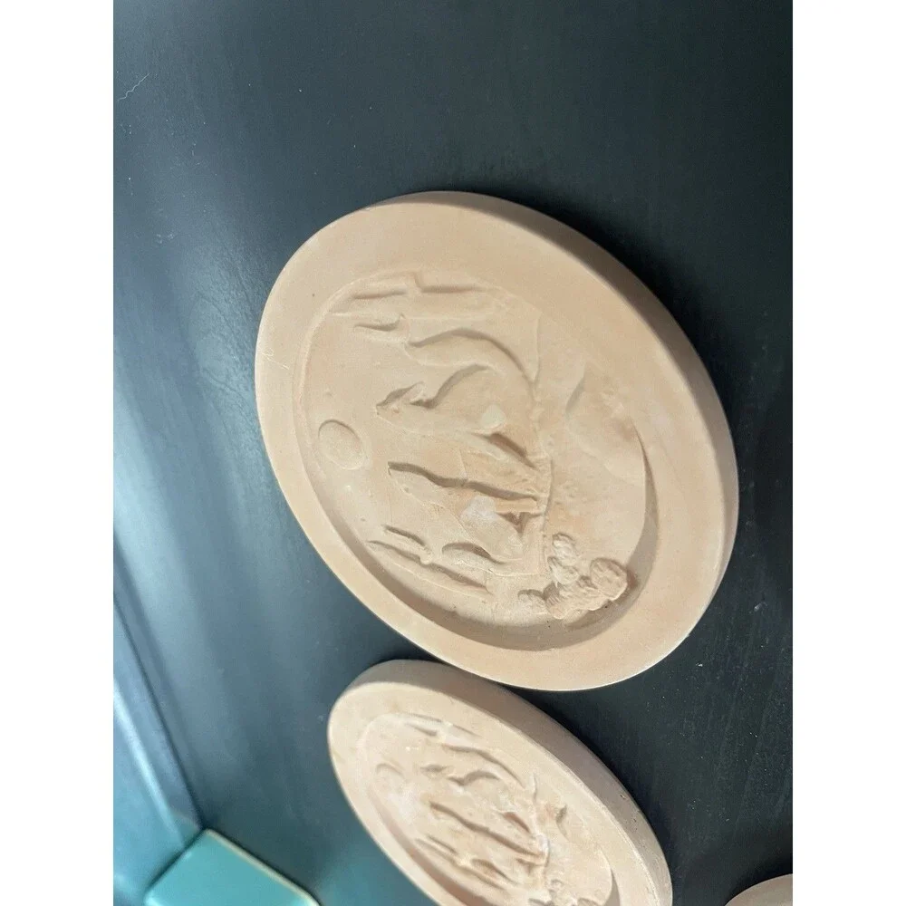 Vintage Southwest Terra Cotta Coyote Desert Scene Coasters Set of 4 Cork Back